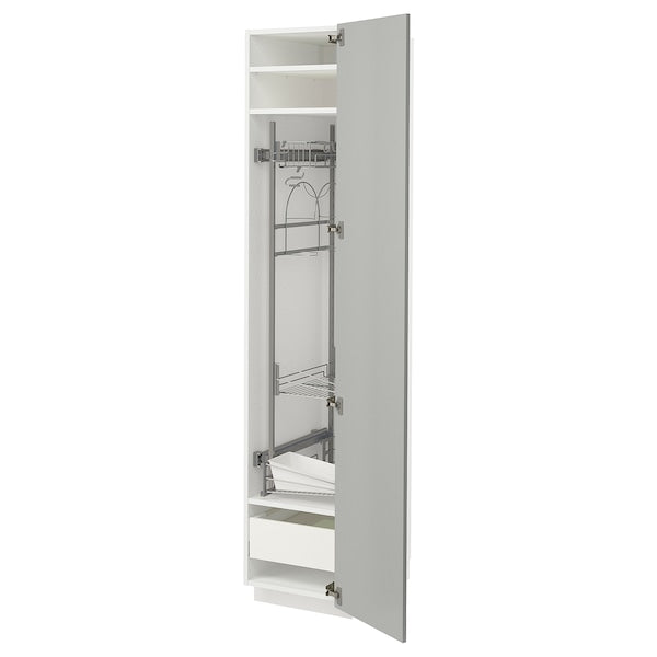 METOD / MAXIMERA - High cabinet with cleaning interior, white/Havstorp light grey, 40x60x200 cm