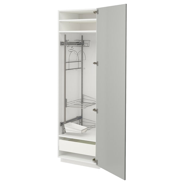 METOD / MAXIMERA - High cabinet with cleaning interior, white/Havstorp light grey, 60x60x200 cm