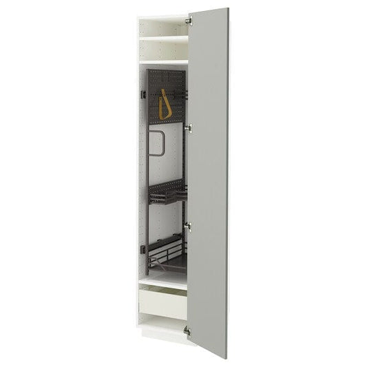 Ikea METOD / MAXIMERA - Tall cabinet with cleaning accessories, white/Havstorp light grey,40x60x200 cm