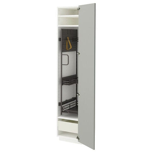 METOD / MAXIMERA - Tall cabinet with cleaning accessories, white/Havstorp light grey,40x60x200 cm