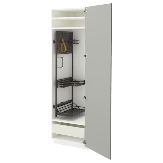 Ikea METOD / MAXIMERA - Tall cabinet with cleaning accessories, white/Havstorp light grey,60x60x200 cm