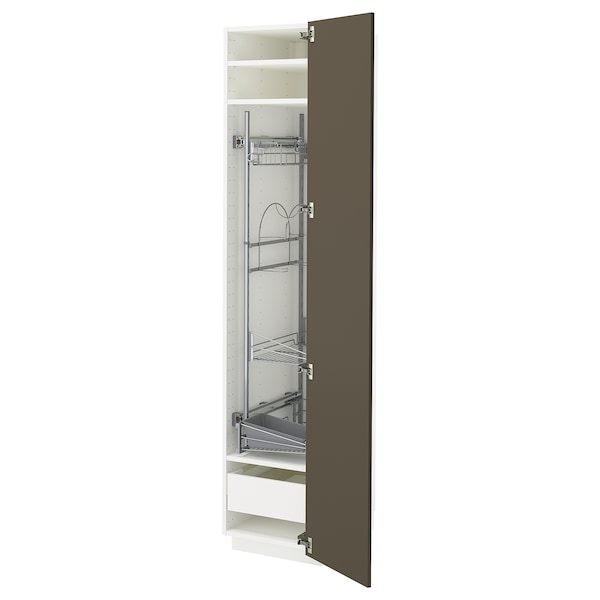 METOD / MAXIMERA - High cabinet with cleaning interior, white/Havstorp brown-beige, 40x60x200 cm