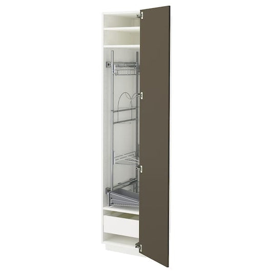 Ikea METOD / MAXIMERA - High cabinet with cleaning interior, white/Havstorp brown-beige, 40x60x200 cm