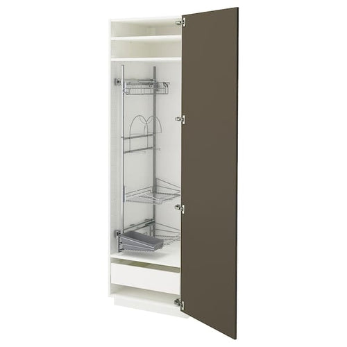 METOD / MAXIMERA - High cabinet with cleaning interior, white/Havstorp brown-beige, 60x60x200 cm