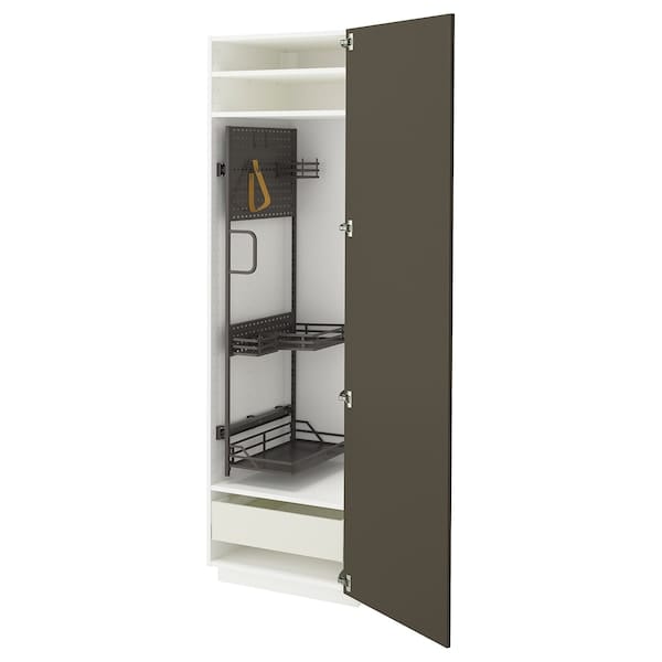 Ikea METOD / MAXIMERA - Tall cabinet with cleaning accessories, white/Havstorp brown-beige,60x60x200 cm