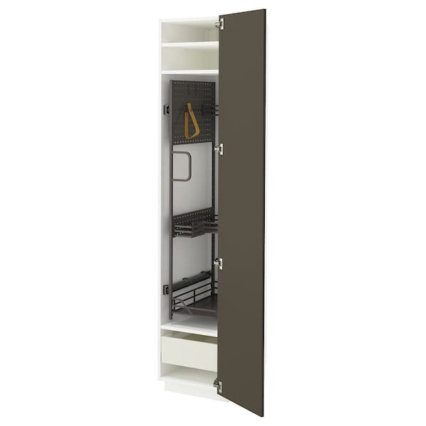 Ikea METOD / MAXIMERA - Tall cabinet with cleaning accessories, white/Havstorp brown-beige,40x60x200 cm