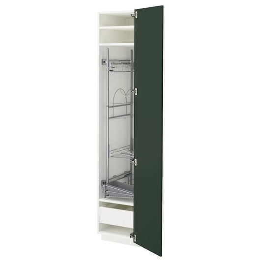 Ikea METOD / MAXIMERA - High cabinet with cleaning interior, white/Havstorp deep green, 40x60x200 cm