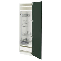 METOD / MAXIMERA - Tall cabinet with cleaning accessories, white/Havstorp deep green,60x60x200 cm