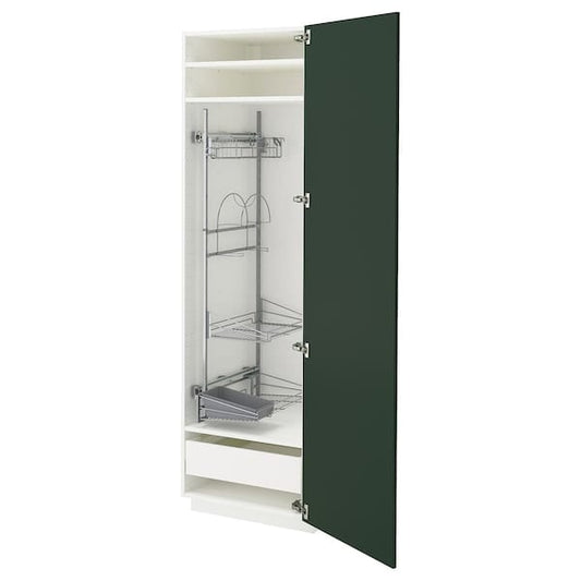 Ikea METOD / MAXIMERA - High cabinet with cleaning interior, white/Havstorp deep green, 60x60x200 cm