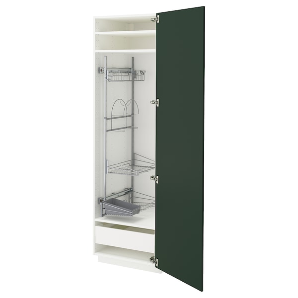 METOD / MAXIMERA - High cabinet with cleaning interior, white/Havstorp deep green, 60x60x200 cm