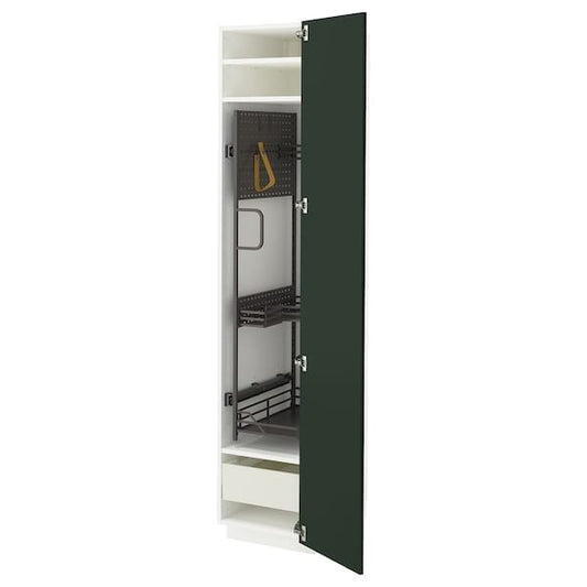 Ikea METOD / MAXIMERA - Tall cabinet with cleaning accessories, white/Havstorp deep green,40x60x200 cm