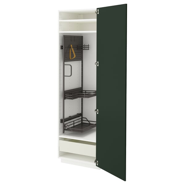 METOD / MAXIMERA high cabinet with cleaning interior, white/Havstorp deep green, 60x60x200 cm