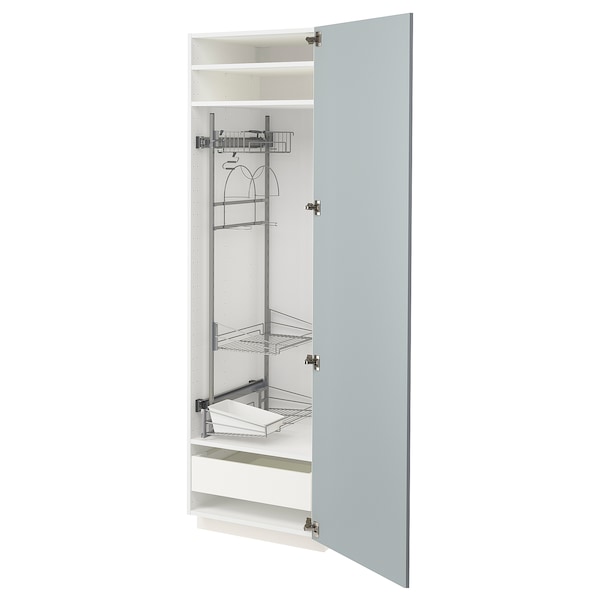 METOD / MAXIMERA - High cabinet with cleaning interior, white/Kallarp light grey-blue, 60x60x200 cm