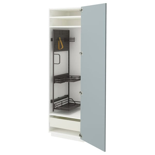 METOD / MAXIMERA high cabinet with cleaning interior, white/Kallarp light grey-blue, 60.0x200.0x60.0 cm