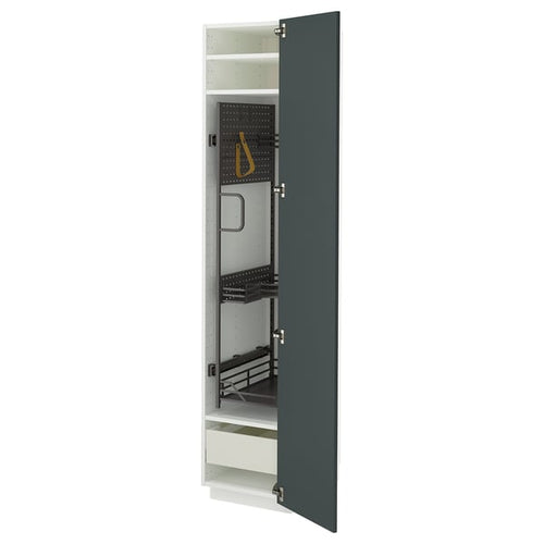 METOD / MAXIMERA high cabinet with cleaning interior, white/Kallarp high-gloss dark grey-green, 40x60x200 cm