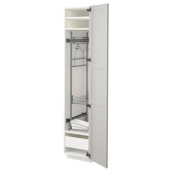 METOD / MAXIMERA - High cabinet with cleaning interior, white/Lerhyttan light grey, 40x60x200 cm