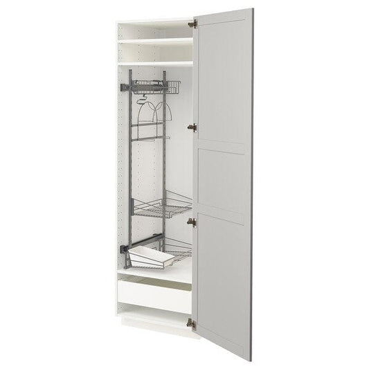 Ikea METOD / MAXIMERA - Tall cabinet with cleaning accessories, white/Lerhyttan light grey,60x60x200 cm