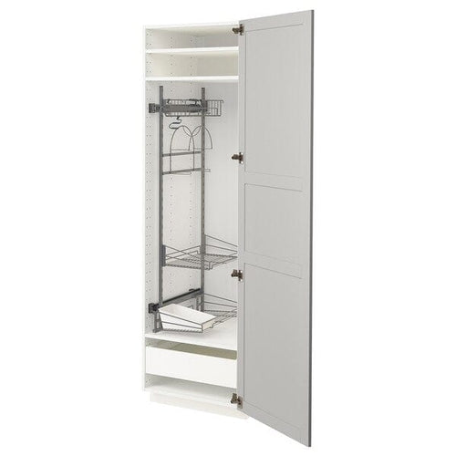 METOD / MAXIMERA - Tall cabinet with cleaning accessories, white/Lerhyttan light grey,60x60x200 cm