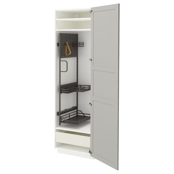 Ikea METOD / MAXIMERA - Tall cabinet with cleaning accessories, white/Lerhyttan light grey,60x60x200 cm