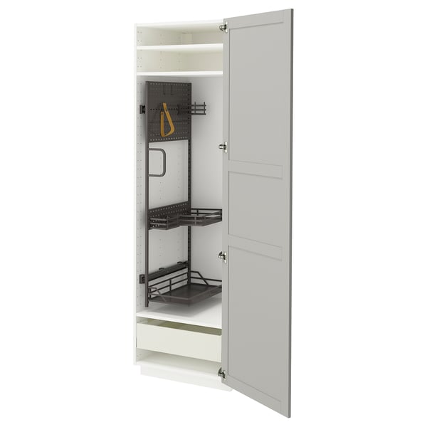 METOD / MAXIMERA high cabinet with cleaning interior, white/Lerhyttan light grey, 60x60x200 cm