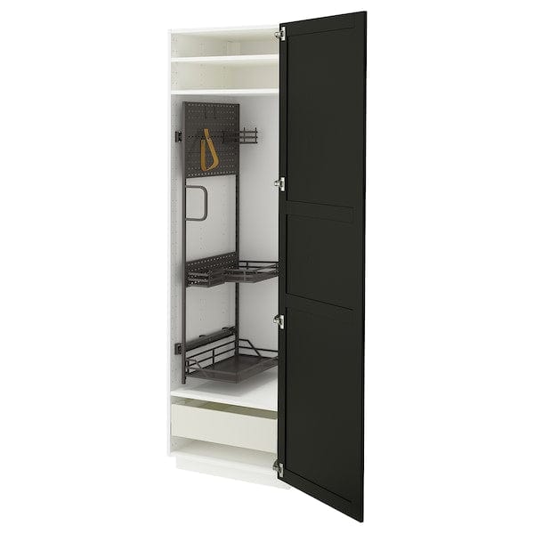 Ikea METOD / MAXIMERA - Tall cabinet with cleaning accessories, white/Lerhyttan stained black,60x60x200 cm