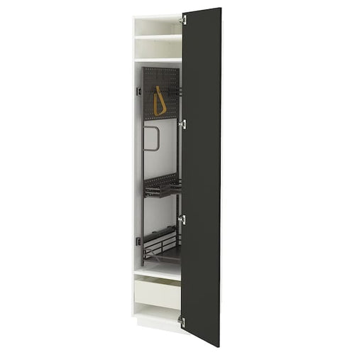 METOD / MAXIMERA - Tall cabinet with cleaning accessories, white/Nickebo anthracite matt,40x60x200 cm