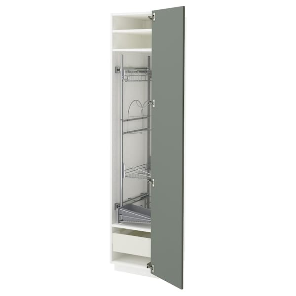 Ikea METOD / MAXIMERA - High cabinet with cleaning interior, white/Nickebo matt grey-green, 40x60x200 cm