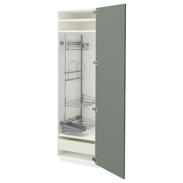 Ikea METOD / MAXIMERA - High cabinet with cleaning interior, white/Nickebo matt grey-green, 60x60x200 cm