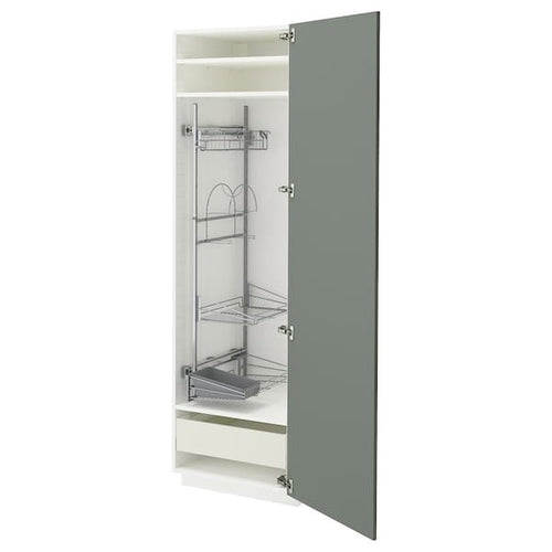 METOD / MAXIMERA - High cabinet with cleaning interior, white/Nickebo matt grey-green, 60x60x200 cm