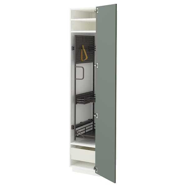 Ikea METOD / MAXIMERA - Tall cabinet with cleaning accessories, white/Nickebo grey-green matt,40x60x200 cm