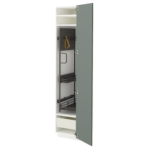 METOD / MAXIMERA - METOD / MAXIMERA High cabinet with cleaning interior, white/Nickebo matt grey-green, 40x60x200 cm