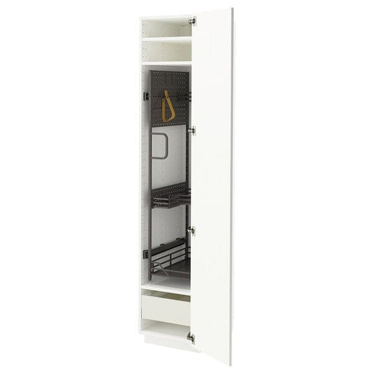 Ikea METOD / MAXIMERA - Tall cabinet with cleaning accessories, white/Ringhult white,40x60x200 cm