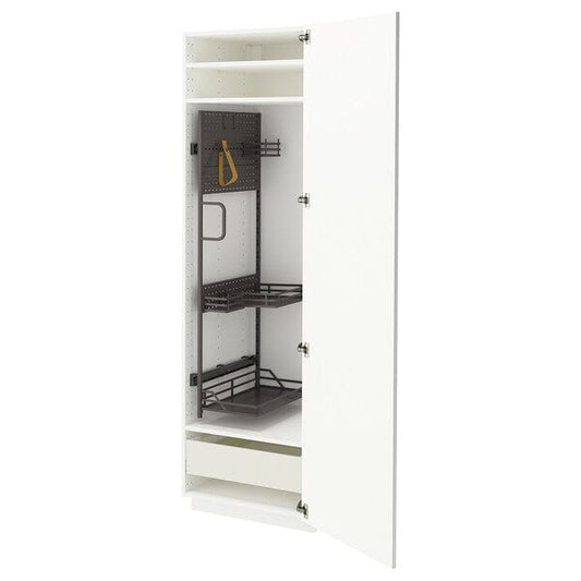 Ikea METOD / MAXIMERA - Tall cabinet with cleaning accessories, white/Ringhult white,60x60x200 cm