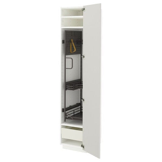 Ikea METOD / MAXIMERA - Tall cabinet with cleaning accessories, white/Ringhult light grey,40x60x200 cm