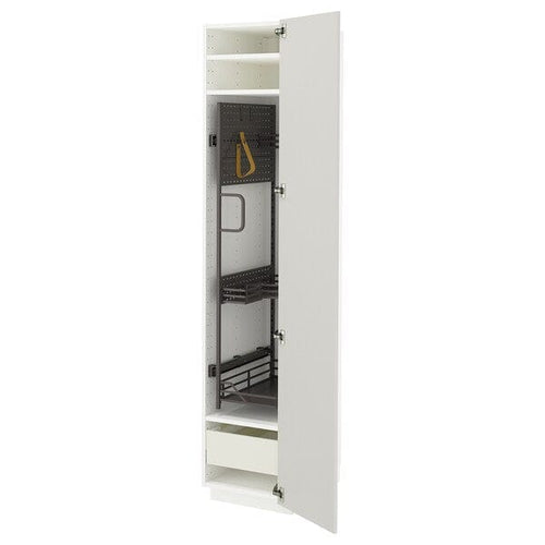 METOD / MAXIMERA - Tall cabinet with cleaning accessories, white/Ringhult light grey,40x60x200 cm