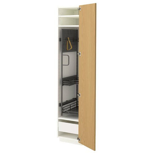 METOD / MAXIMERA high cabinet with cleaning interior, white/Sinarp oak veneer, 40x60x200 cm