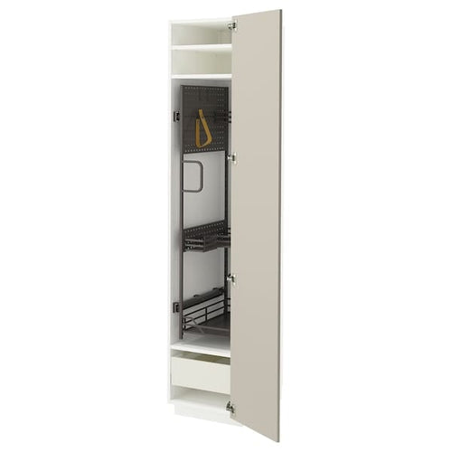 METOD / MAXIMERA - Tall cabinet with cleaning accessories, white/Stensund beige,40x60x200 cm