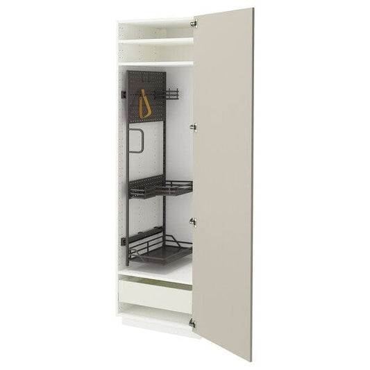 Ikea METOD / MAXIMERA - Tall cabinet with cleaning accessories, white/Stensund beige,60x60x200 cm