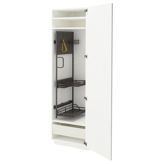 Ikea METOD / MAXIMERA - Tall cabinet with cleaning accessories, white/Stensund white,60x60x200 cm