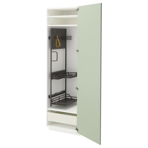 METOD / MAXIMERA - Tall cabinet with cleaning accessories, white/Stensund light green,60x60x200 cm