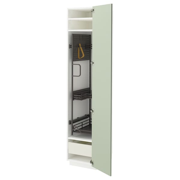 Ikea METOD / MAXIMERA - Tall cabinet with cleaning accessories, white/Stensund light green,40x60x200 cm