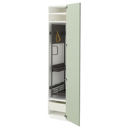 METOD / MAXIMERA - Tall cabinet with cleaning accessories, white/Stensund light green,40x60x200 cm