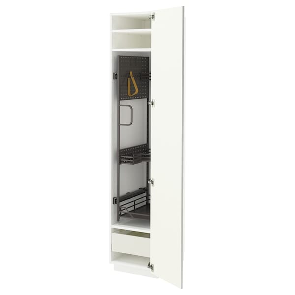 Ikea METOD / MAXIMERA - Tall cabinet with cleaning accessories, white/Vallstena white,40x60x200 cm