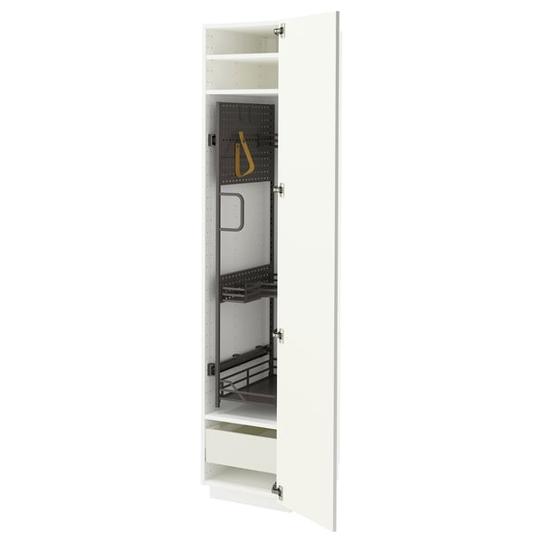 METOD / MAXIMERA high cabinet with cleaning interior, white/Vallstena white, 40x60x200 cm