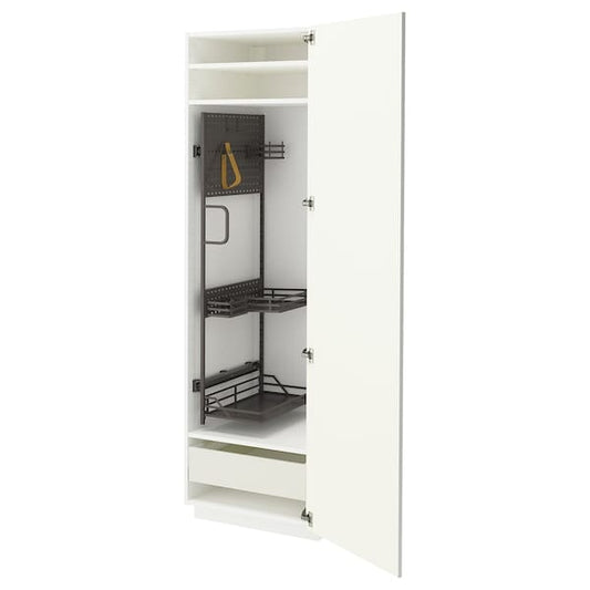 Ikea METOD / MAXIMERA - Tall cabinet with cleaning accessories, white/Vallstena white,60x60x200 cm