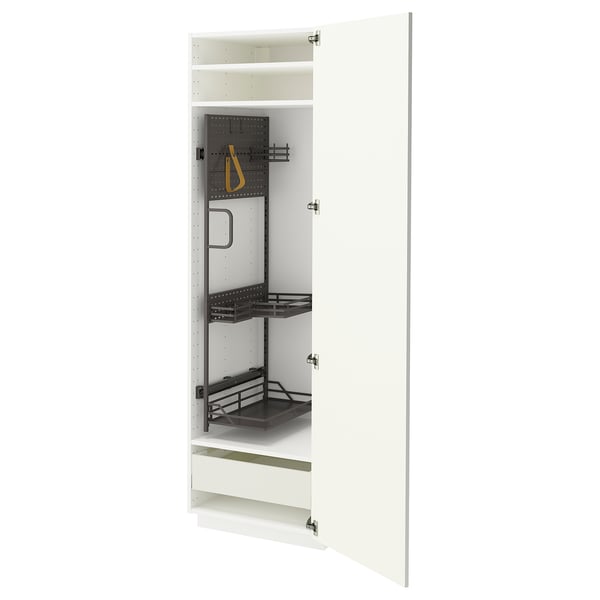 METOD / MAXIMERA high cabinet with cleaning interior, white/Vallstena white, 60x60x200 cm