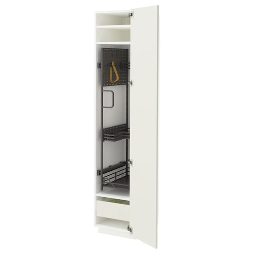 METOD / MAXIMERA - Tall cabinet with cleaning accessories, white/Veddinge white,40x60x200 cm