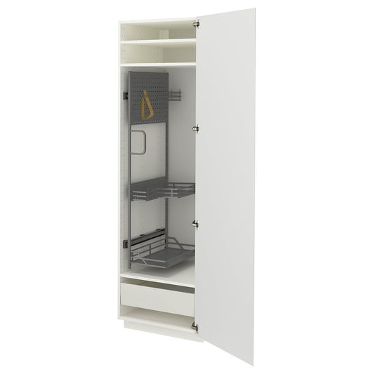 METOD / MAXIMERA high cabinet with cleaning interior, white/VOXTORP high-gloss white vertical handle, 60x60x200 cm