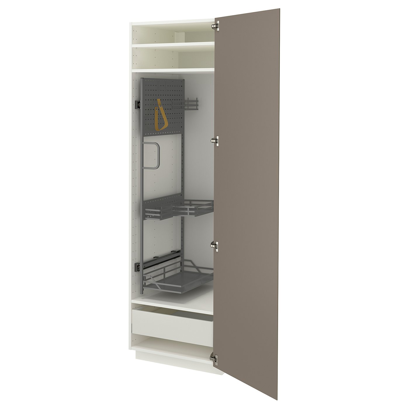 METOD / MAXIMERA high cabinet with cleaning interior, white/VOXTORP high-gloss dark grey-brown vertical, 60x60x200 cm