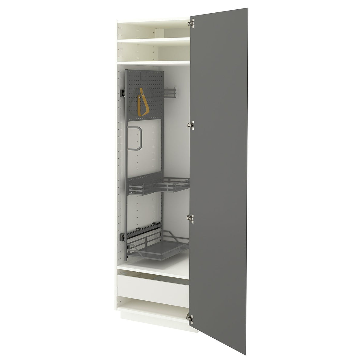 METOD / MAXIMERA high cabinet with cleaning interior, white/VOXTORP dark grey vertical handle, 60x60x200 cm
